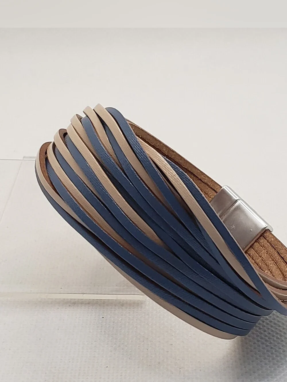 Multistrap Blue and Tan Leather Bracelet